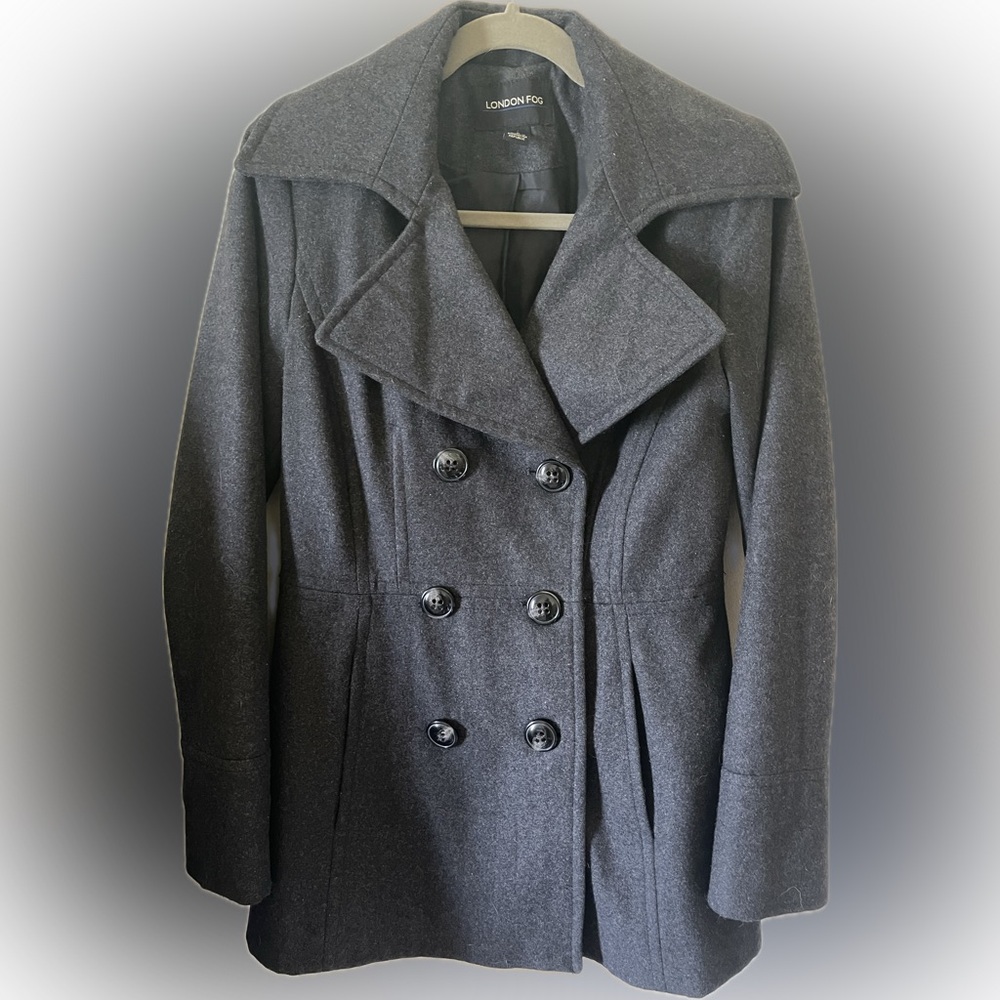 London Fog pea coat dark gray vintage wool blend